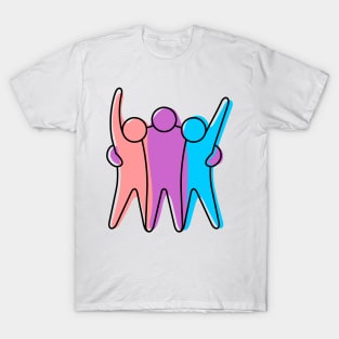 Three Happy Guys, Blue, Orange, Purple Colours T-Shirt